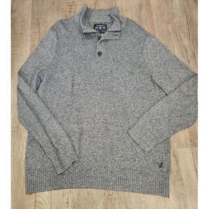 AMERICAN EAGLE OUTFITTERS XXL ATHLETIC HENLEY SWEATER GRAY 3 BUTTON ZIP PRIORITY